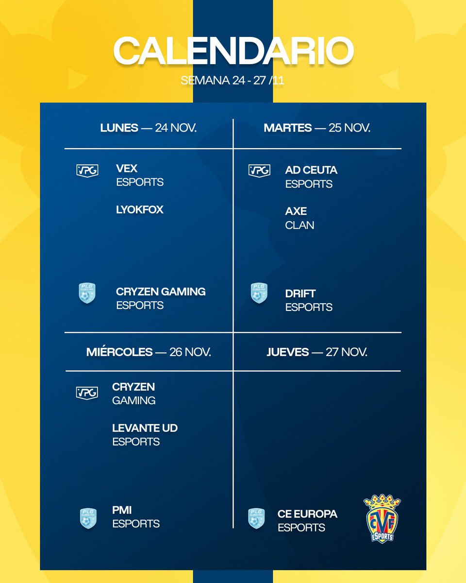 🗓️ ¡Calendario de la Semana de #ClubesPro! ✨

¡Con ganas de seguir creciendo! 💛

#EndavantGamers #EAFC26