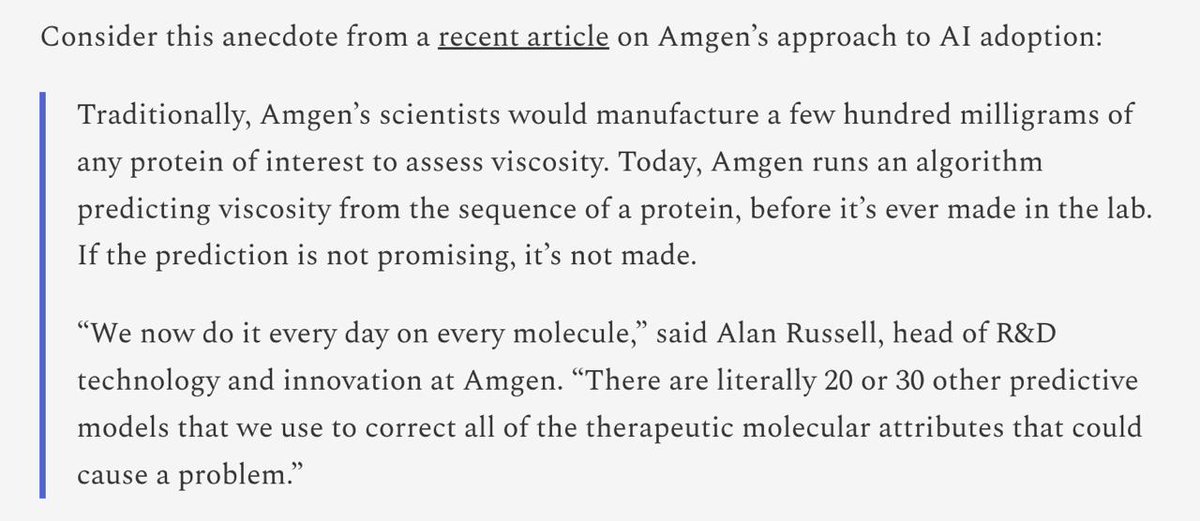 kellyjgreer's tweet image. atomic sphere advancements by AI is what will make it not a bubble and there are proof points unfolding if you look

Amgen runs 30 predictive models and Lilly, Novo etc spinning up supercomputers to advance biopharm

let us fight multi decade atomic stagnation with tokens