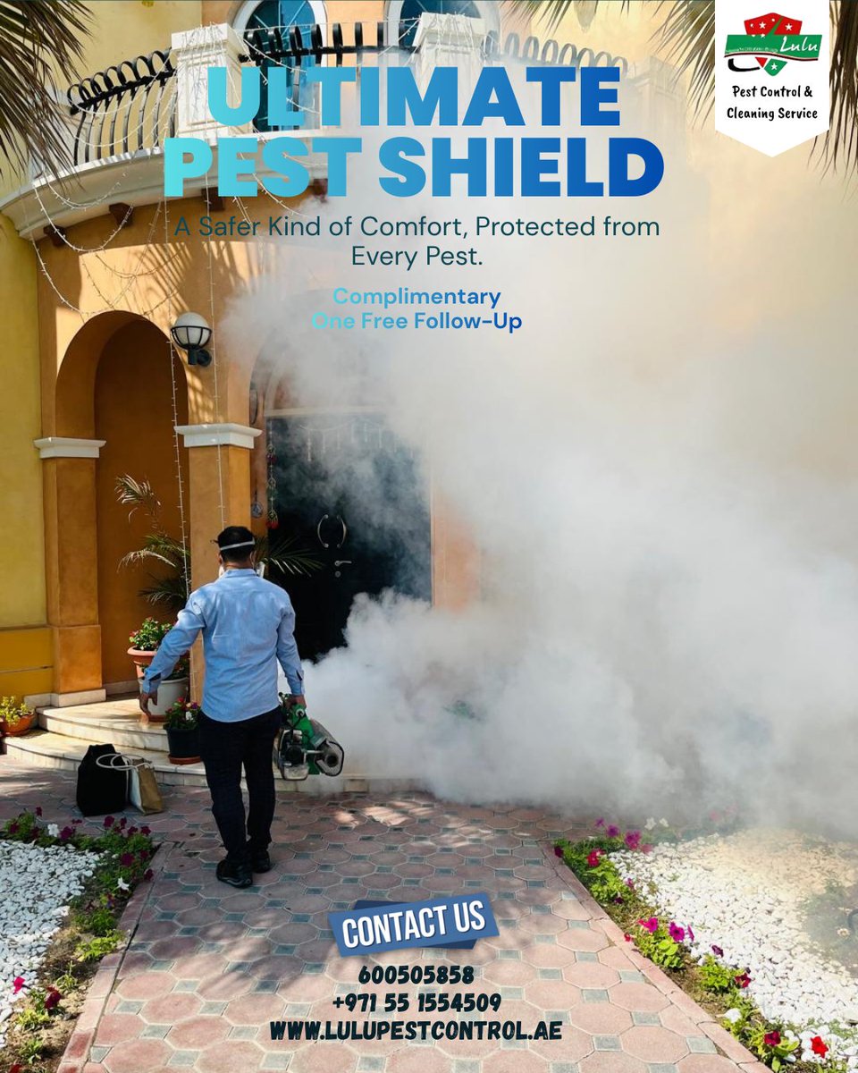 pestcontroldxb's tweet image. A Safer Kind of Comfort, Protected from Every Pest.🏠✨🐞
🦟#mosquitocontrol | 🪳 #cockroachescontrol |
🛏️#bedbugtreatment|🐀#ratcontrol | 🪵 #termitecontrol

🚀 Fast | ✅ Effective | 👷 Experienced
📞 Call/WhatsApp: 600505858/+971 55 1554509
🌐 Visit: lulupestcontrol.ae