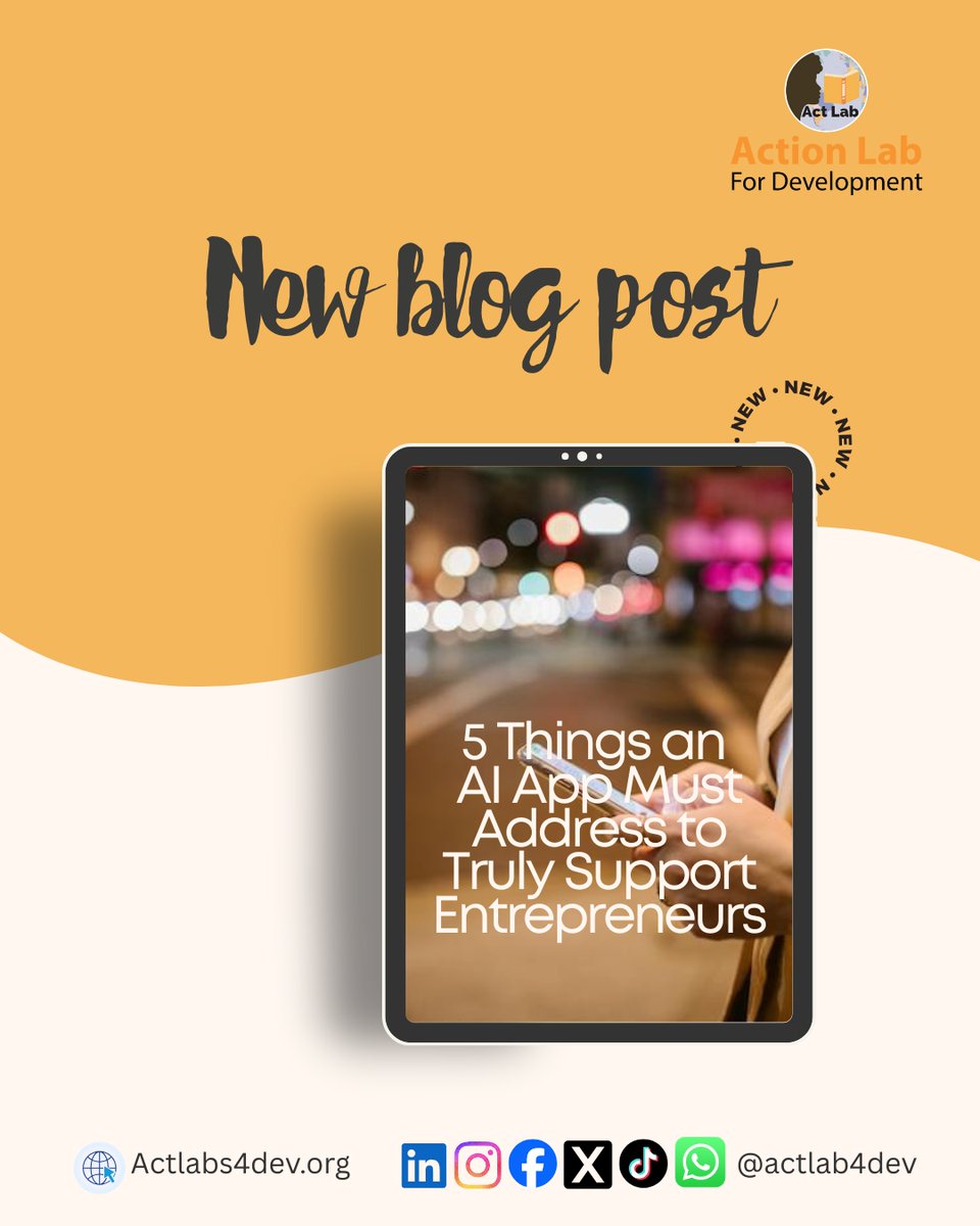 ActLab4Dev's tweet image. 🚀 AI is transforming entrepreneurship — but only when built with fairness, inclusion, and a human-centered approach. Discover the 5 essentials every AI tool for entrepreneurs must address in our latest blog: actlabs4dev.org/5-things-an-ai…

#ActionLabForDevelopment #MoralityCodeAI