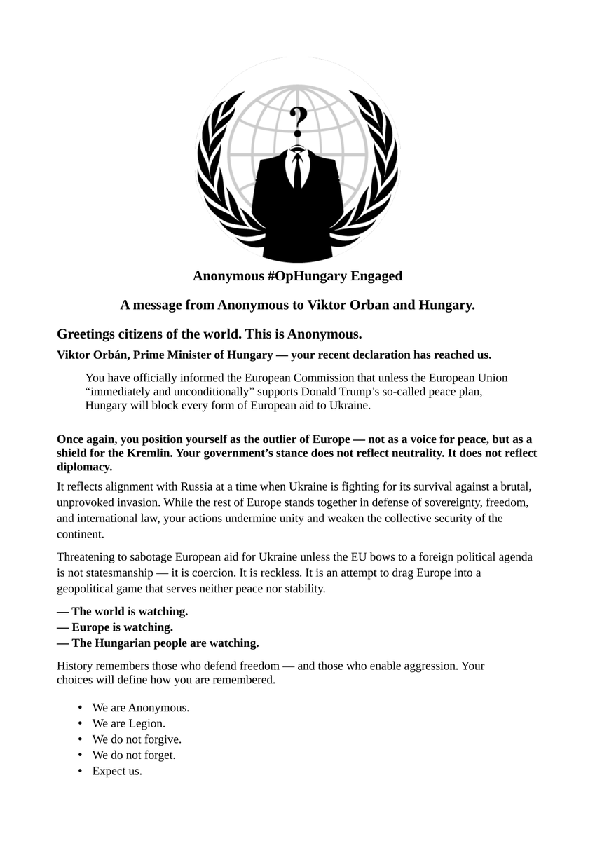 AnonymousVideo's tweet image. 🇭🇺#Anonymous #OpHungary
Kick Orban out of the EU