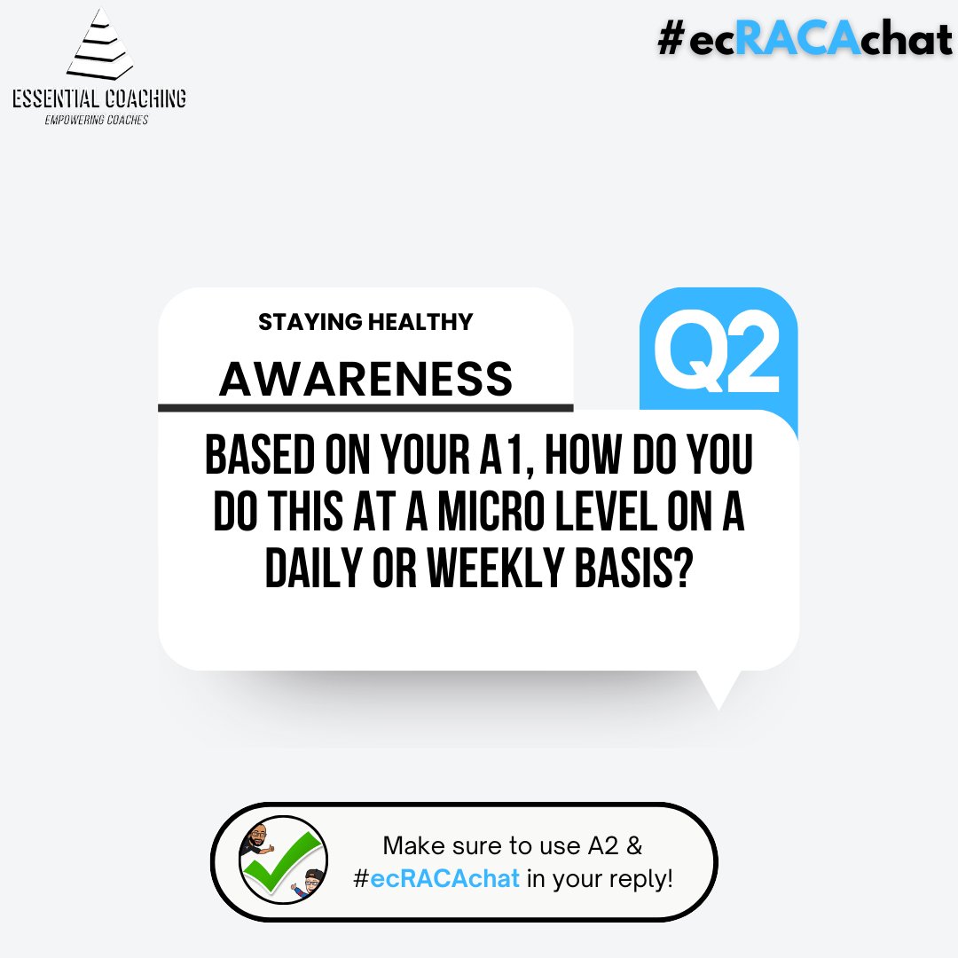 CoachEssential's tweet image. Q2: Awareness

A micro level can look like half an hour dedicated to your own health, scheduling time for family or for recreation outside of your profession.

We call this work-life integration.

Use A2 &amp;amp; #ecRACAchat in your answers.