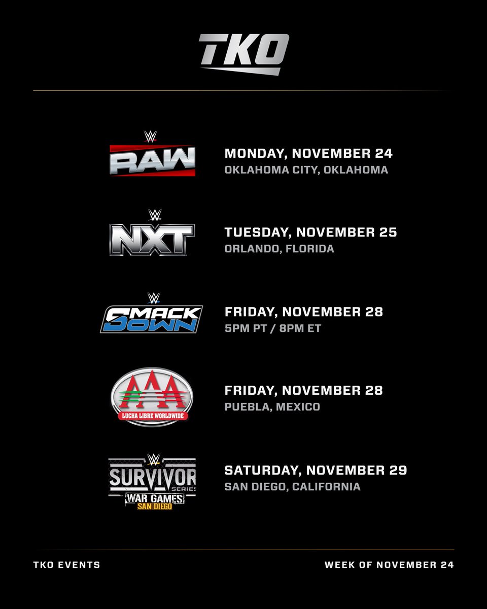 TKOGrp's tweet image. A massive week of @WWE action capped off by #SurvivorSeries: WarGames! 💥