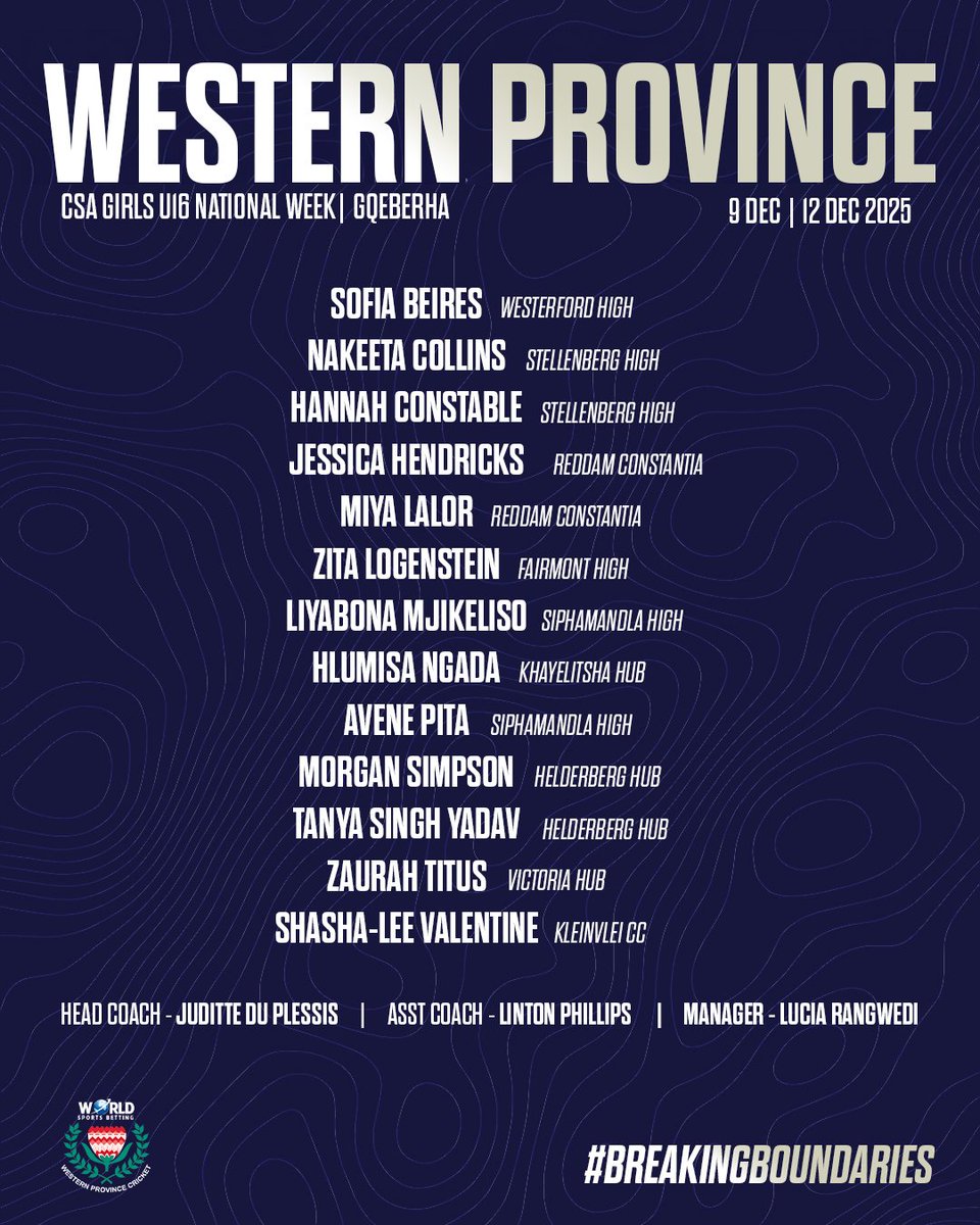 wp_cricket's tweet image. Western Province Cricket Association (WPCA) has today announced the youth squads that will represent the province at the upcoming Cricket South Africa (CSA) national youth weeks.

#WPcricket #westernprovince #WSBNewlands #WSBWP 🧡
