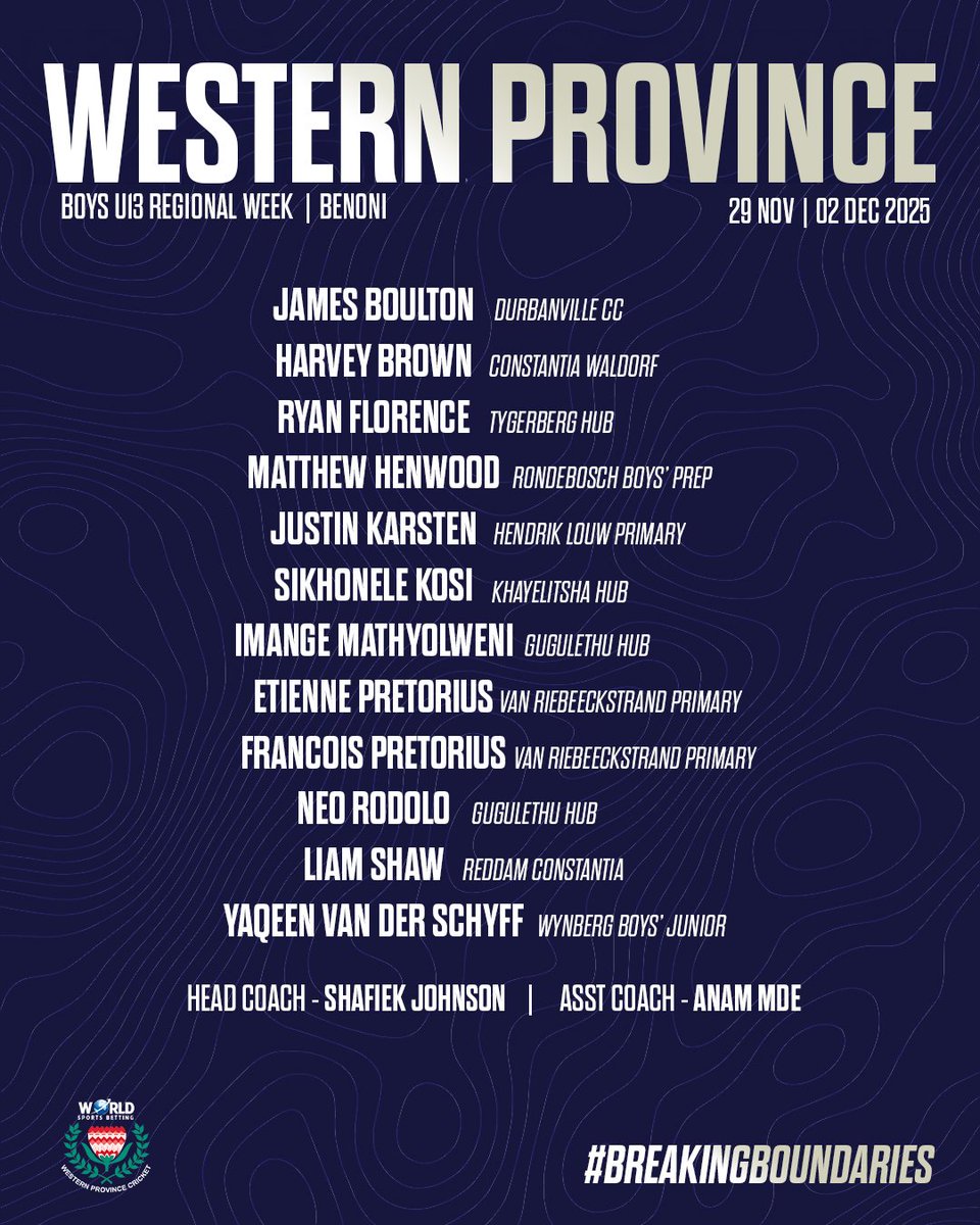 wp_cricket's tweet image. Western Province Cricket Association (WPCA) has today announced the youth squads that will represent the province at the upcoming Cricket South Africa (CSA) national youth weeks.

#WPcricket #westernprovince #WSBNewlands #WSBWP 🧡