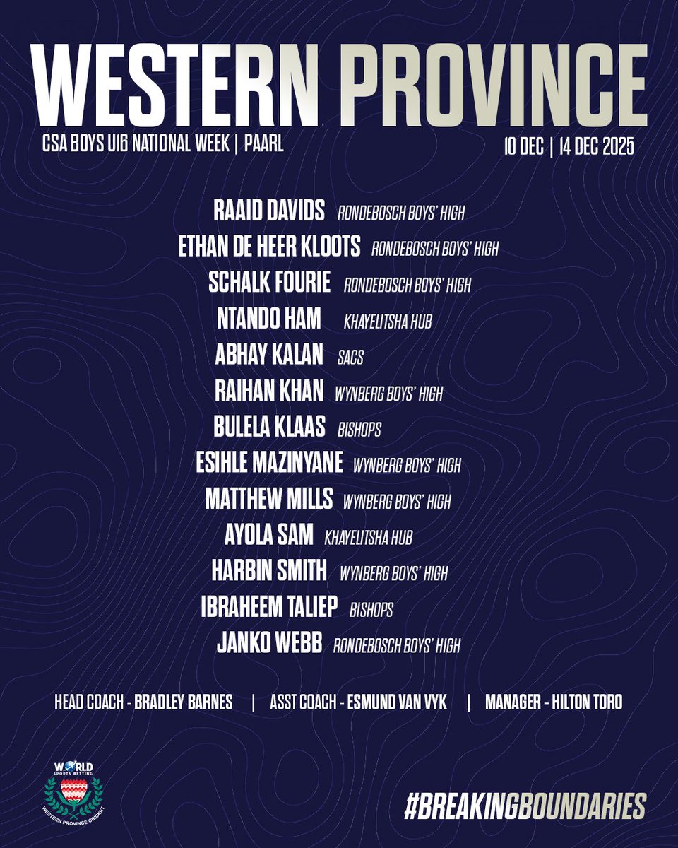 wp_cricket's tweet image. Western Province Cricket Association (WPCA) has today announced the youth squads that will represent the province at the upcoming Cricket South Africa (CSA) national youth weeks.

#WPcricket #westernprovince #WSBNewlands #WSBWP 🧡