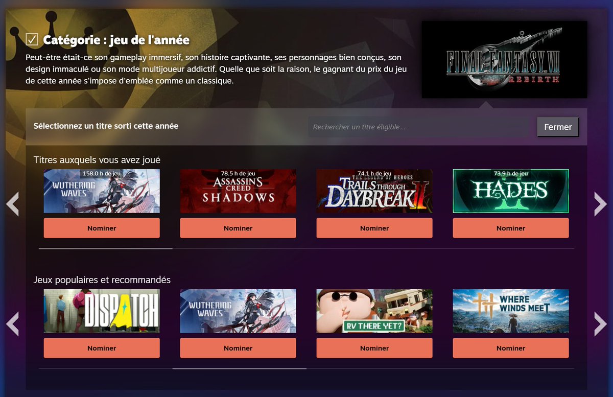 Mais quelle question 🫶
C'est vrai qu'il est sorti en 2025 sur PC ! #SteamAwards