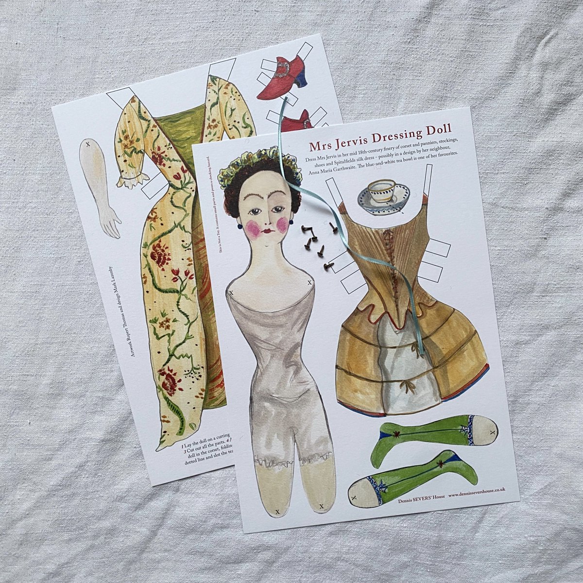DennisSeversHse's tweet image. Cut out this paper doll of Mrs Jervis, adorn her in mid 18th-century finery of corset, hooped underskirt, shoes, &amp;amp; Spitalfields silk dress.
Based on a Queen Anne doll, she comes with split pins so she can move &amp;amp; a piece of real ribbon to tie at her throat.
shop.dennissevershouse.co.uk/products/mrs-j…