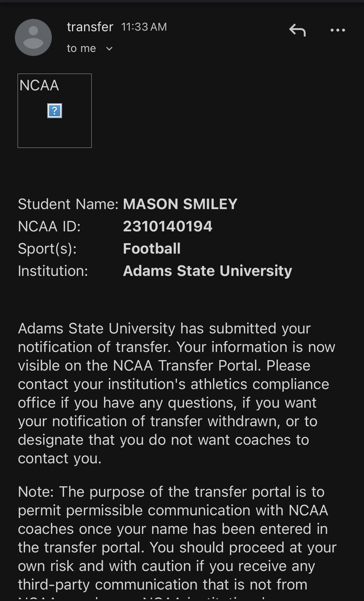 Officially in the portal with 3 years of eligibility and a redshirt! Thank you Adams State!