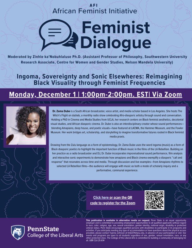 Please join my dialogue with the African Feminist Initiative next Monday at 10am PST. “Ingoma, Sovereignty &amp; Sonic Elsewheres: Reimagining Black Visuality through Feminist Frequencies” explores how sound, performance,&amp;Black feminist aesthetics reshape ways of knowing and feeling