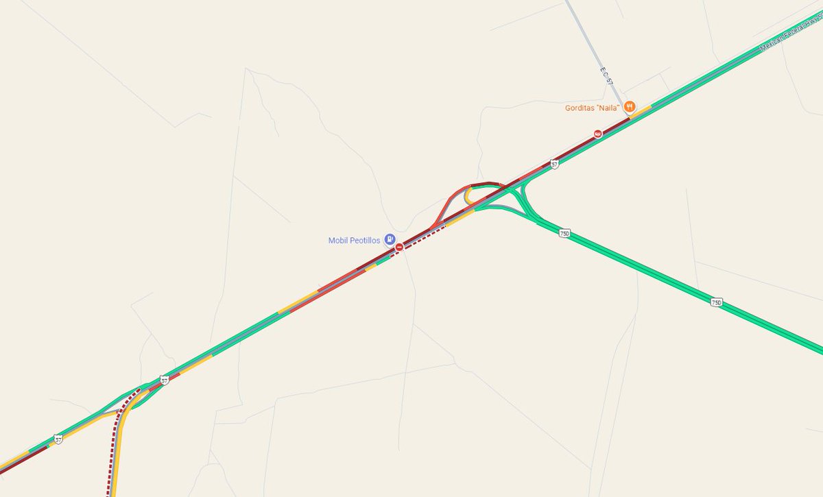 Estimados Usuarios les informamos que a la altura de Peotillos hay cierre total, lo cual afecta a la salida de nuestro Libramiento Ventura-El peyote en sentido Sur-Norte en incorporación a la Libre Matehuala 57