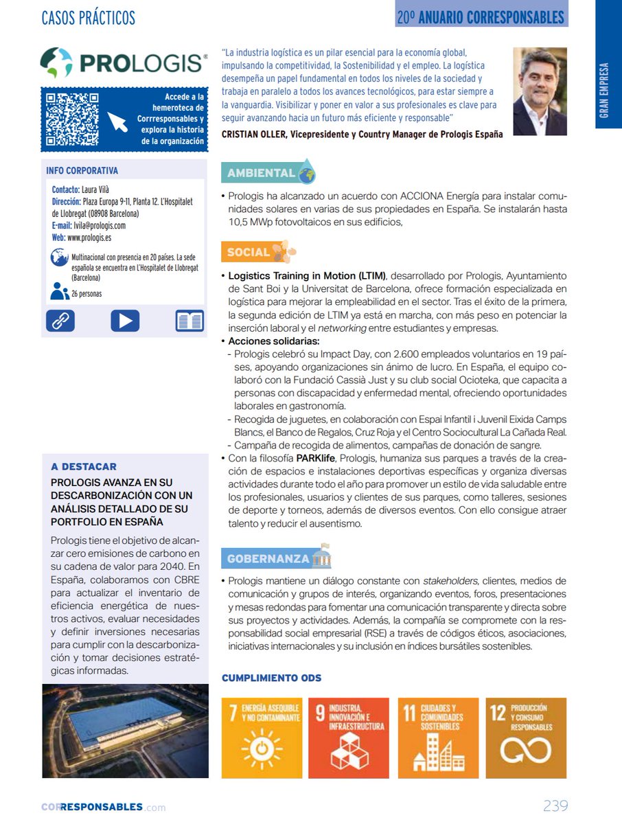 Corresponsables's tweet image. 📖 Descubre el Caso Práctico de #ESG de Prologis en el #20AnuarioCorresponsables 👉 f.mtr.cool/vjhdptwvfi

🌍 “La industria logística es un pilar esencial para la economía global, impulsando la competitividad, la Sostenibilidad y el empleo. Visibilizar y poner en valor a sus…