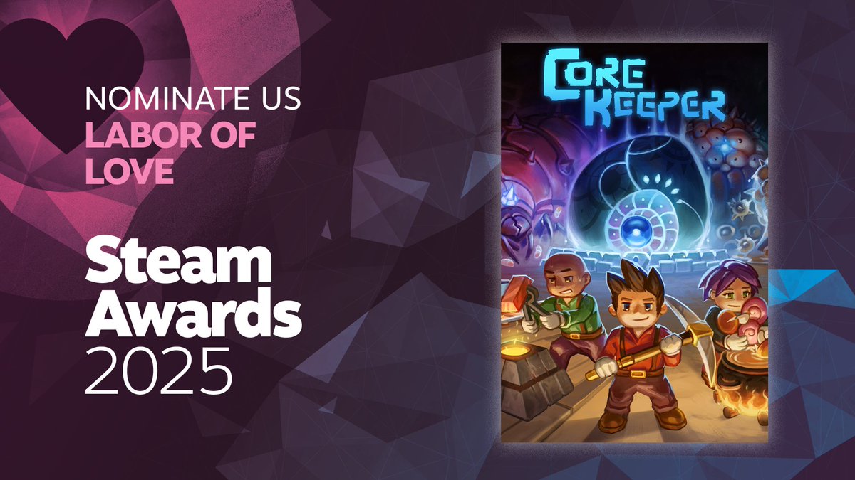 CoreKeeperGame's tweet image. We’d Love Your Support in the #SteamAwards2025! If you&apos;re loving the enchanting underground world of #CoreKeeper, then click the link below to find out more about how to vote for us!

store.steampowered.com/news/app/16216…