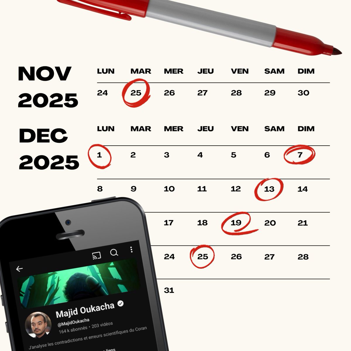 MajidOukacha's tweet image. 🍿 Cette fin d&apos;année sera très fournie en vidéos sur ma chaîne YouTube, avec 6 gros projets qui y seront diffusés entre le 25 novembre et le 25 décembre.

✅ La vidéo qui sort demain à 18h est l&apos;épisode « Ces questions bizarres que seuls des musulmans se posent #11 ».