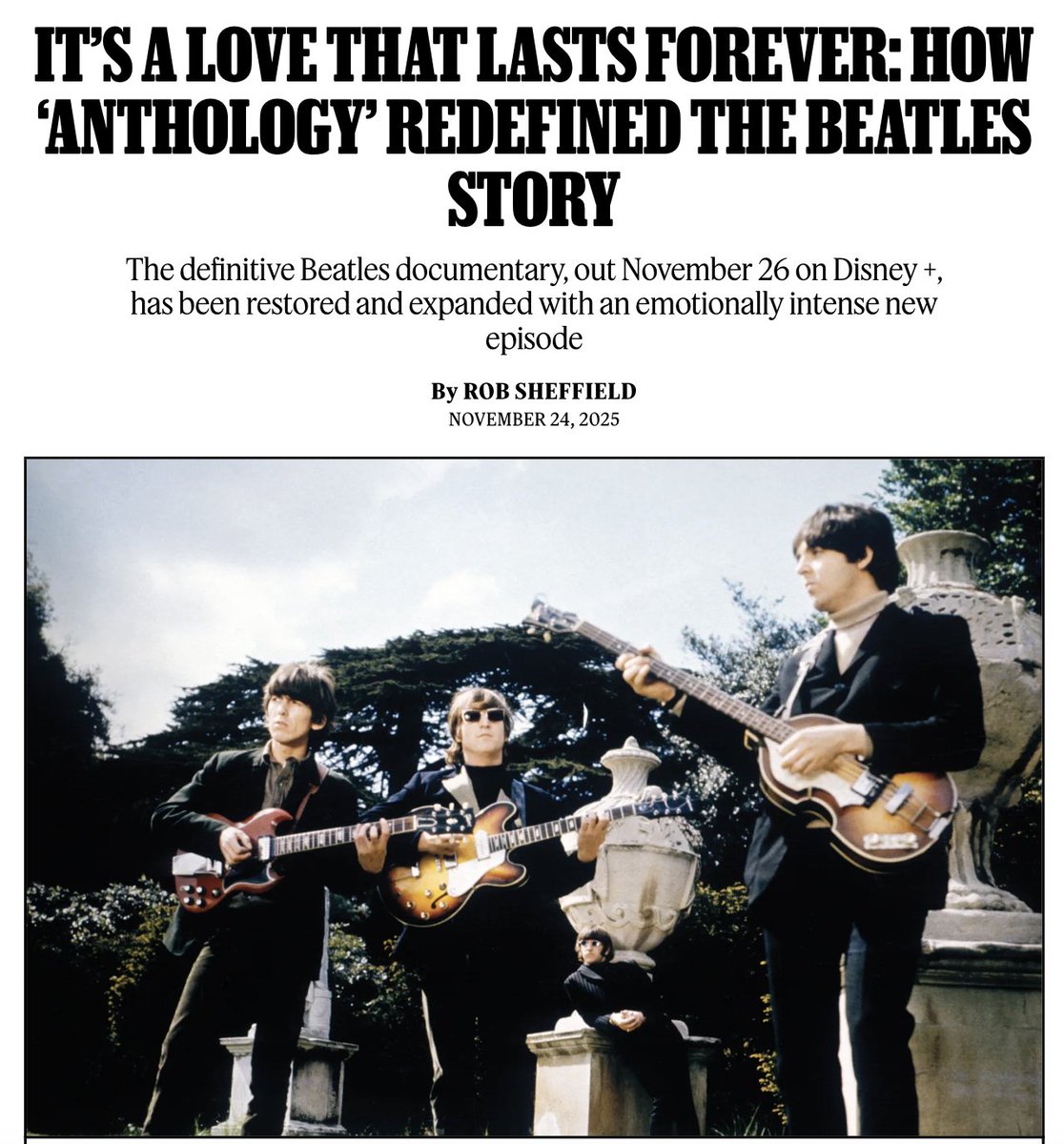 It’s a love that lasts forever, it’s a love that has no past. The full story of the Beatles’ classic “Anthology” doc, which starts streaming on Nov 26, with an emotional new Episode Nine. Finally restored—the love song of John, Paul, George, and Ringo.

rollingstone.com/music/music-fe…