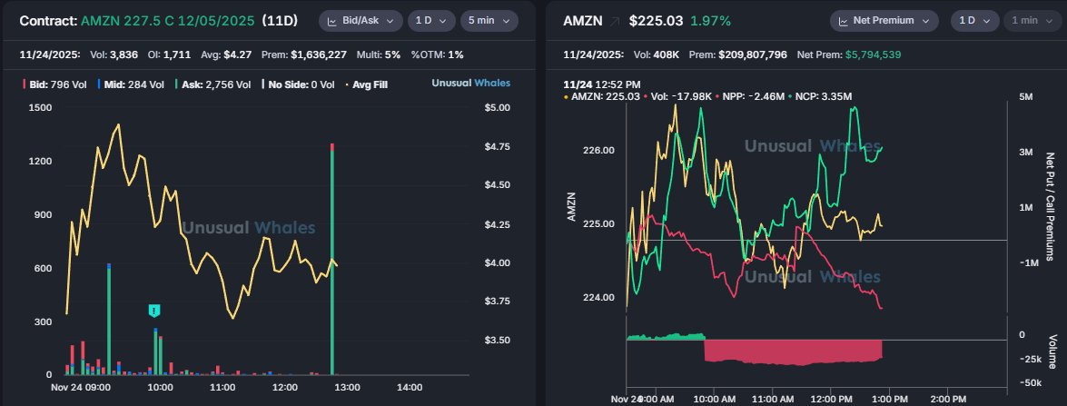 tmlsflow's tweet image. Someone just bought $AMZN calls expiring next week - $1.6M position 👀