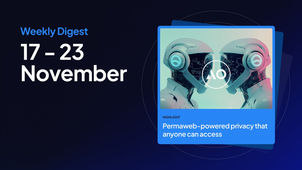 onlyarweave's tweet image. Your Arweave Weekly Digest.

This week we're looking into @AnyoneFDN, the privacy-focused DePIN building on @ArweaveEco and @aoTheComputer.

View the newsletter here: arweavehub.com/weekly