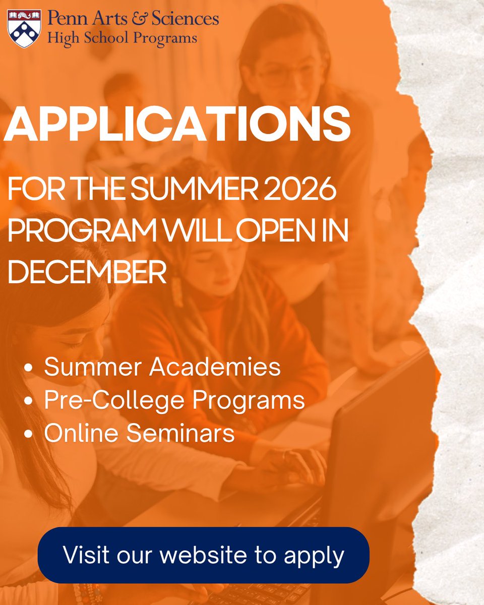 PennSummer's tweet image. High schoolers, your summer at Penn starts here! Take college-level courses, explore new ideas, and connect with students from around the world in one of Penn’s Pre-College summer programs. Learn more here: hs.sas.upenn.edu

#highschool #summer #courses #connection