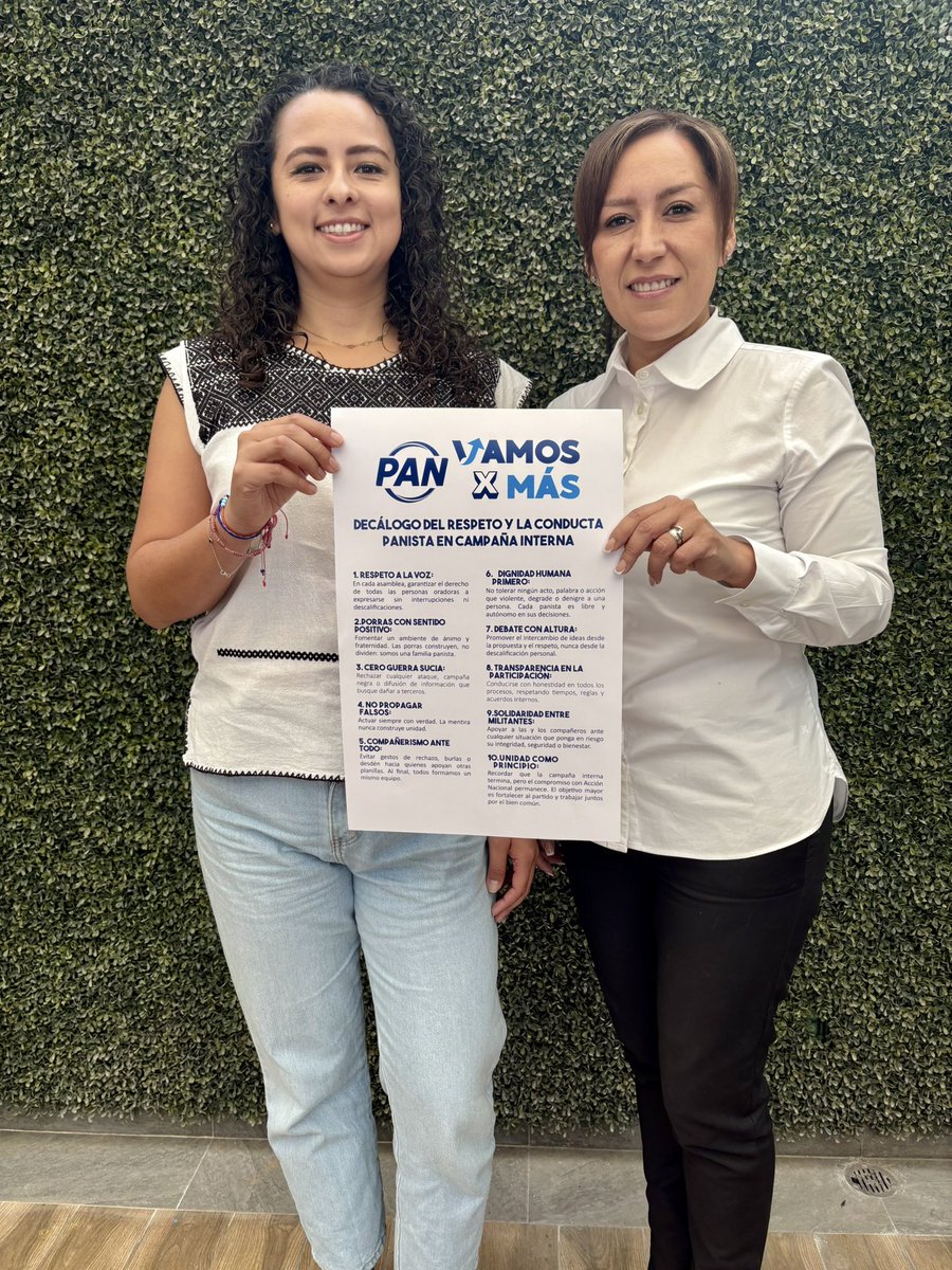 El PAN #Puebla merece unión, visón e ideas renovadas que representen a toda la militancia y no solo a unos cuantos.

En esta contienda interna, no se trata de atacar sino de competir con ideas; por ello proponemos:
Decálogo de respeto en campaña interna.

Está Planilla viene a