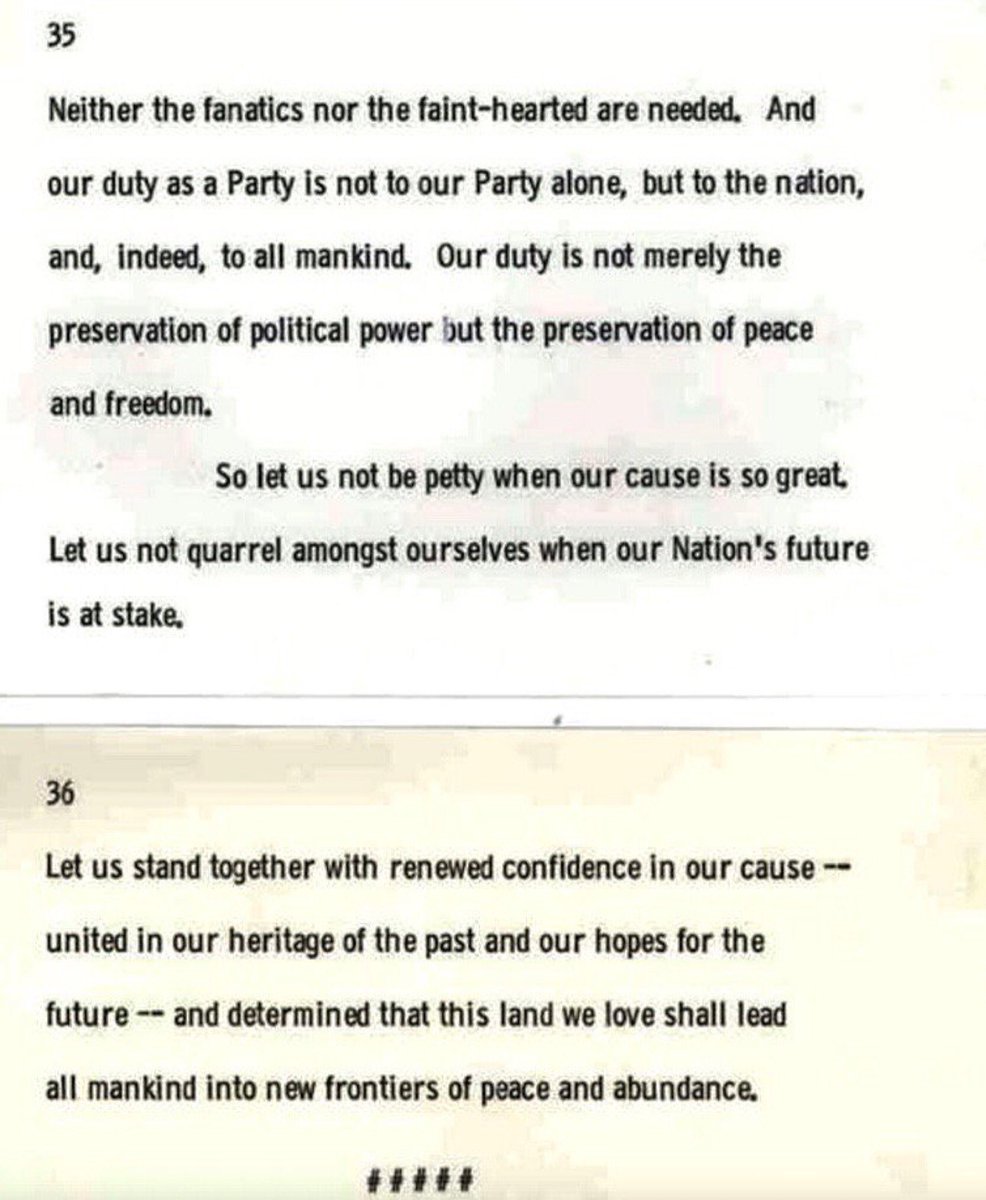 BeschlossDC's tweet image. JFK&apos;s last words--Notecards for ending of his undelivered speech at Austin political dinner, which was to have been held on November 22, 1963: