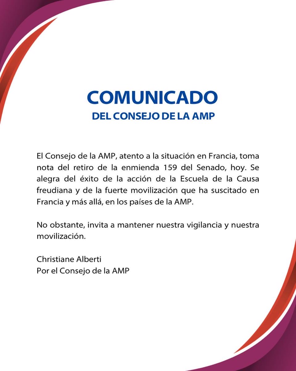 Importante: Comunicado del Consejo de la AMP