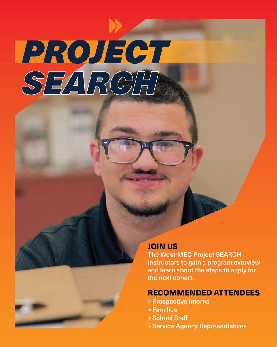 Interested in joining our next Project SEARCH cohort or know someone who might be? Join our instructors at our upcoming information sessions to learn more about this incredible opportunity.

➡️ To register for a session, sign up through the link 🔗 in our bio!

#WestMEC #CTE