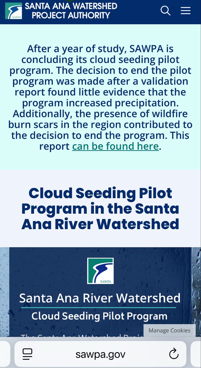 SuperBasedInCa's tweet image. I am in SoCal near Los Angeles. 

There is no active weather modification programs that are currently published. SAWPA was the main culprit but they have concluded operations due to lack of evidence that the program increased precipitation. 

I believe these operations are…
