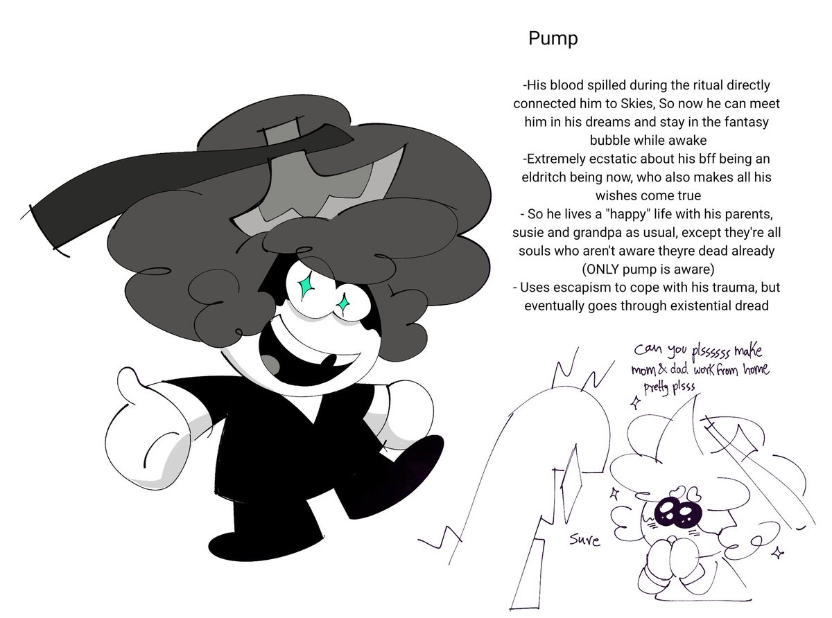 Dlsintegrating's tweet image. Was thinking about SM 10 too much I turned skid into a god
Anyways this is like an aftermath au I've been working on for a while,, have fun I'll post more info later
#spookymonth