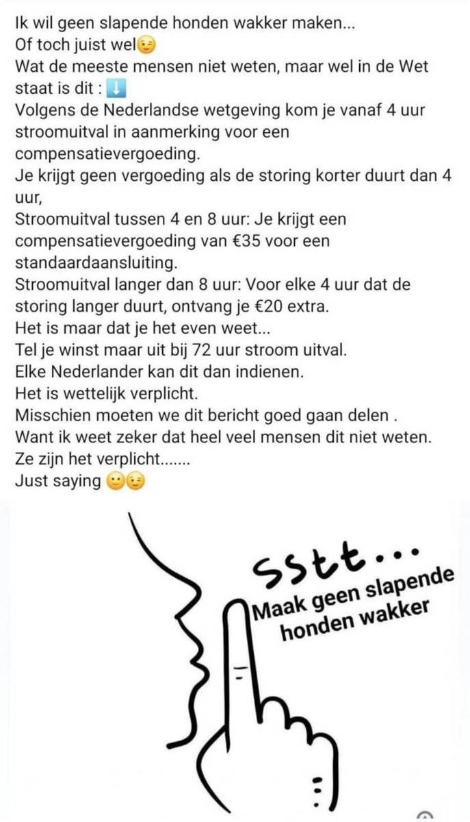 3 dagen stroom weg ?
Kost wel een paar centen.
Delen maar.