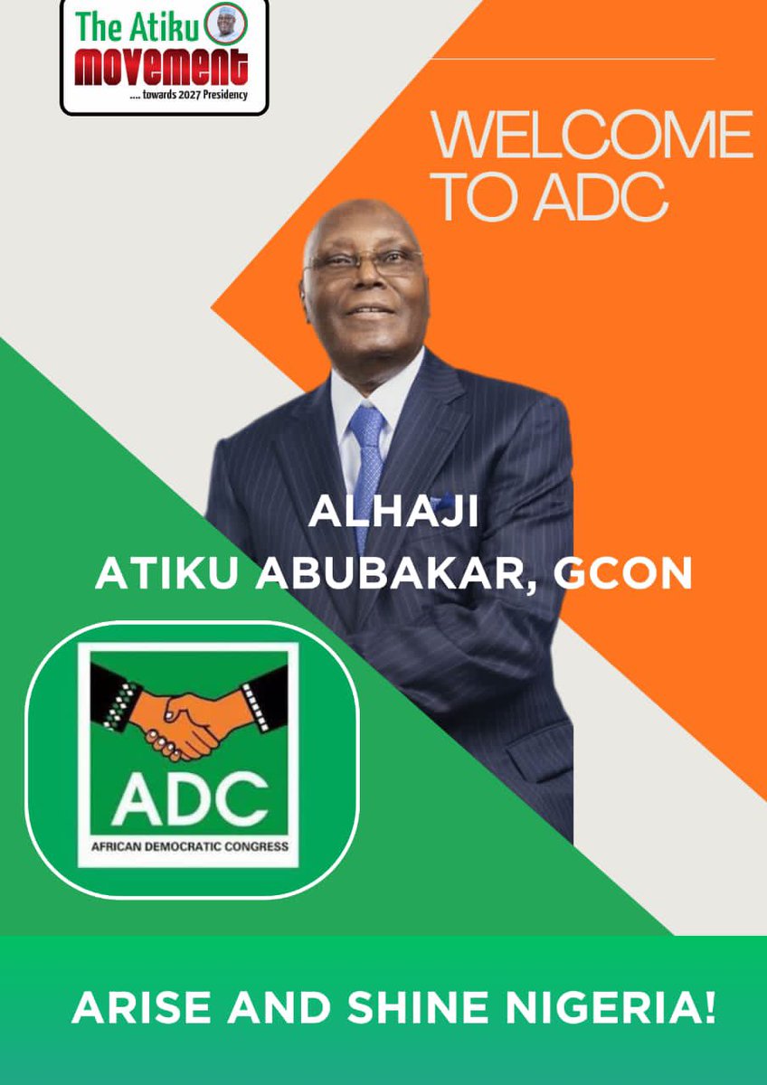 beelalayuba's tweet image. Congratulations @atiku on joining the ADC today.

This development challenges @elrufai to reenact his 2013 Political feat when he engineered the birth of APC, through a merger. That historical action can be repeated, &amp;amp; it is critically needed now in our county. Viva #ADC