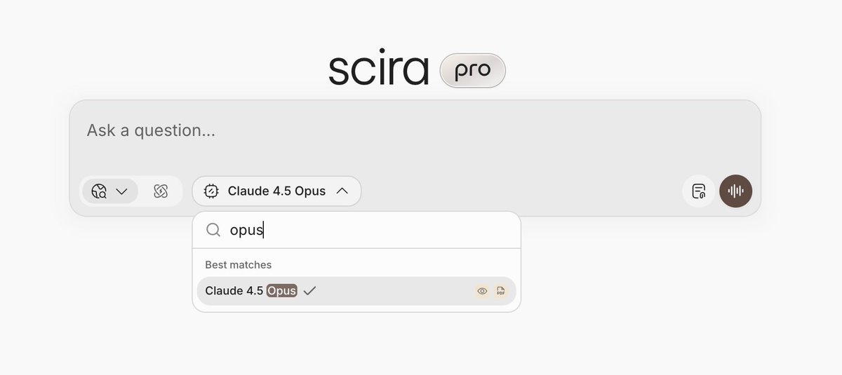 zaidmukaddam's tweet image. Claude 4.5 Opus is now available in @sciraai!