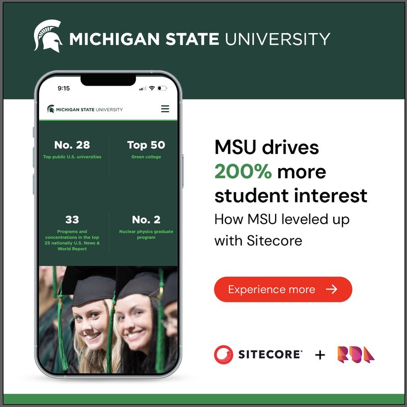 RDA_Digital's tweet image. 🎓 Are disconnected digital experiences holding your institution back amid declining enrollment and rising costs? See how MSU, RDA and @Sitecore created a scalable “model home” framework that helps teams build  sites faster and with confidence. hubs.ly/Q03VHgww0