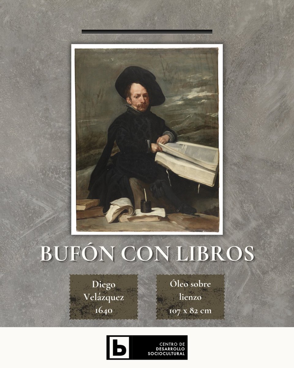 🎨 Bufón con libros – Velázquez, 1640 🖌
Un bufón de palacio que sostiene libros y nos habla de historias ocultas, retrato y psicología en un solo lienzo. 
#Velázquez #ArteYPalabras #BufónConLibros #PinturaEspañola #LecturaYLeyenda #BibliotecaDePeñaranda #CulturaEnRedes