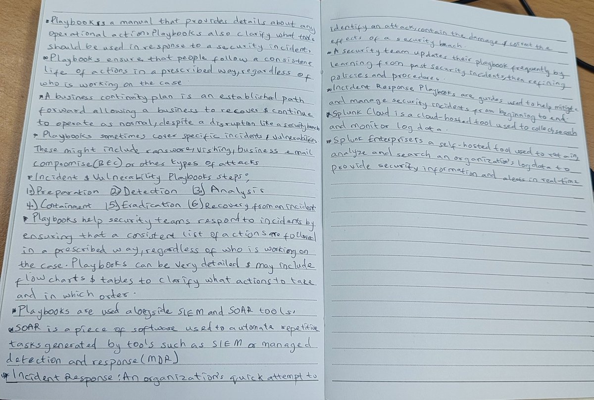 EmpressCyberr's tweet image. Day 54 &amp;amp; 55/100 #100DaysOfCyberSecurity
Studied incident response playbooks—how they guide consistent actions and integrate with SIEM/SOAR for faster security workflows.
#CyberSecurity
#Networking
@segoslavia  
@ireteeh 
@TemitopeSobulo