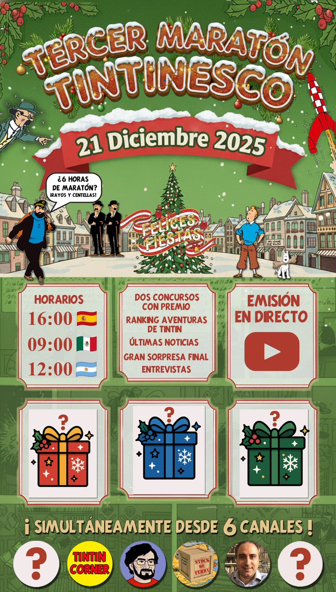 Tengo el enorme placer de anunciaros la tercera edición del maratón Tintinesco.  Como siempre será junto a mis amigos <a href="/antongfdez/">Anton Garcia-Fernandez</a> @StockdeFerryy <a href="/HadoqueD/">Archie Ad Hoc</a> 

Este año contaremos con dos amigos más, que desvelaremos en breve 😉  

Entrevistas, concursos, rankings y diversión!