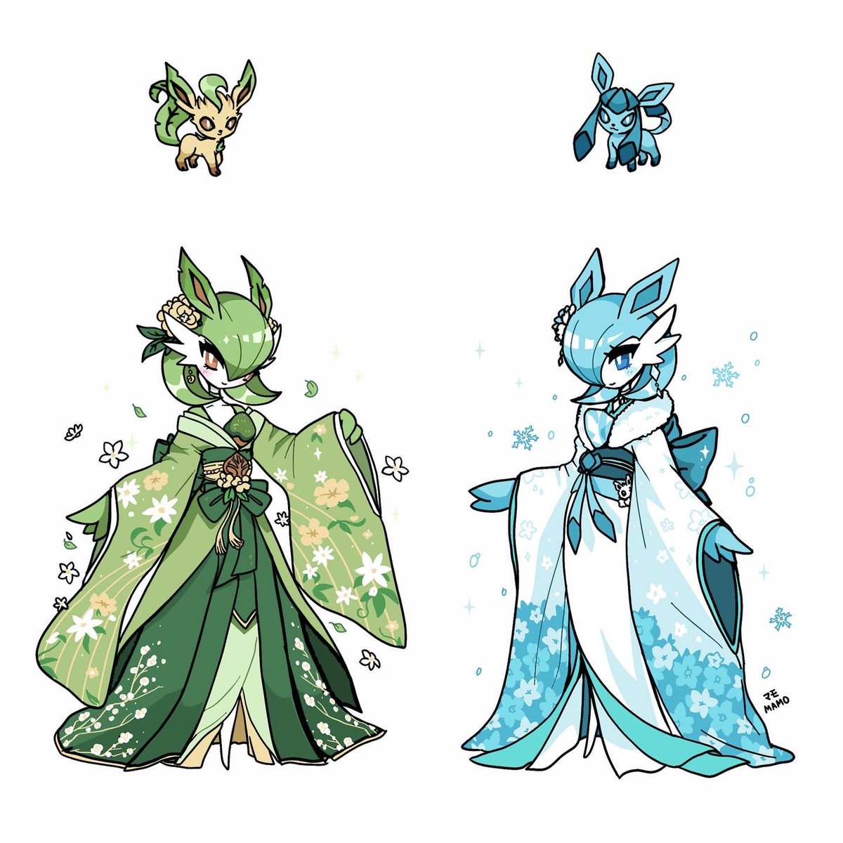 mamobot_art's tweet image. leafeon // glaceon