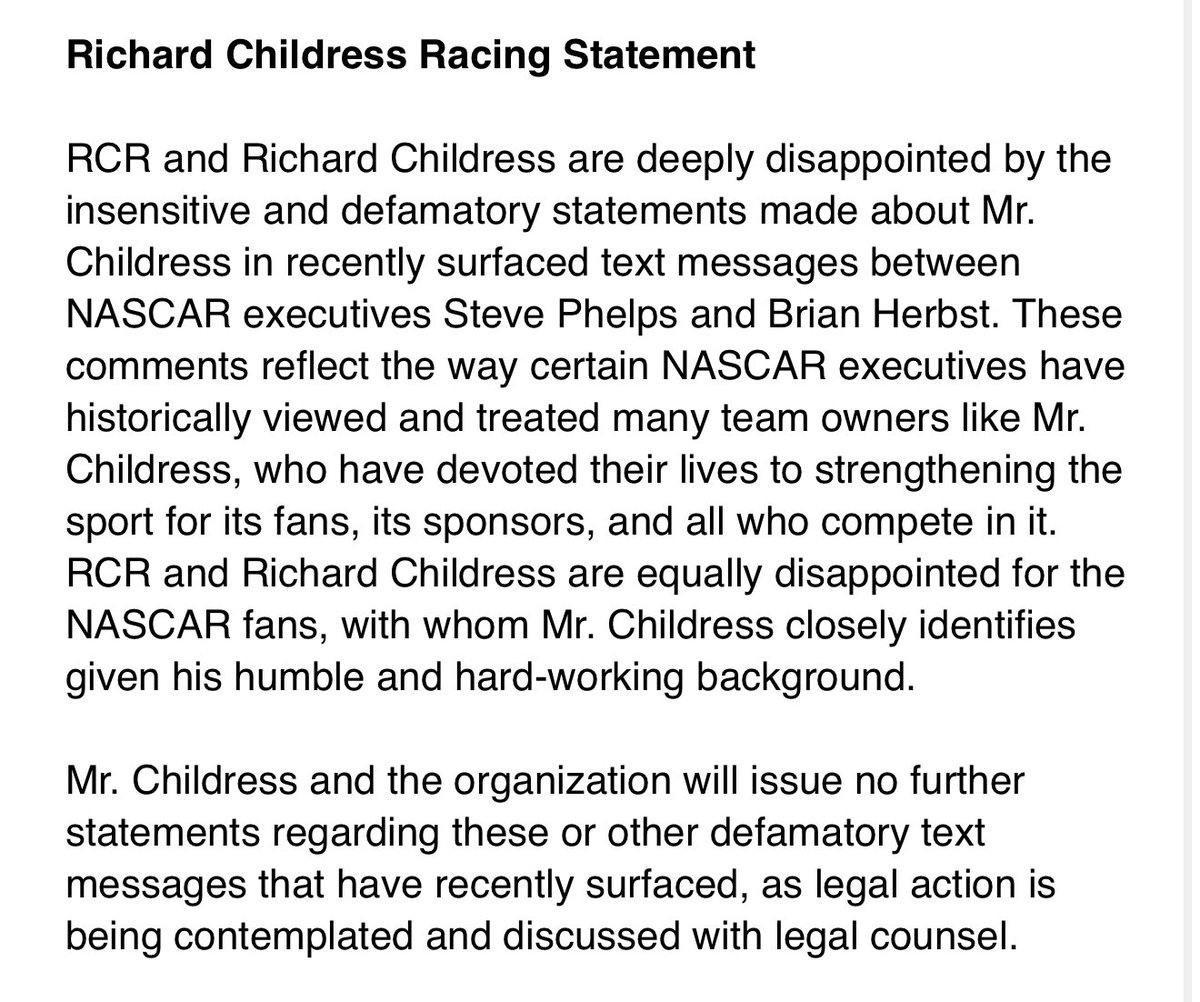 bobpockrass's tweet image. RCR says it is contemplating legal action over the comments in the recently released text exchange between Steve Phelps and Brian Herbst.