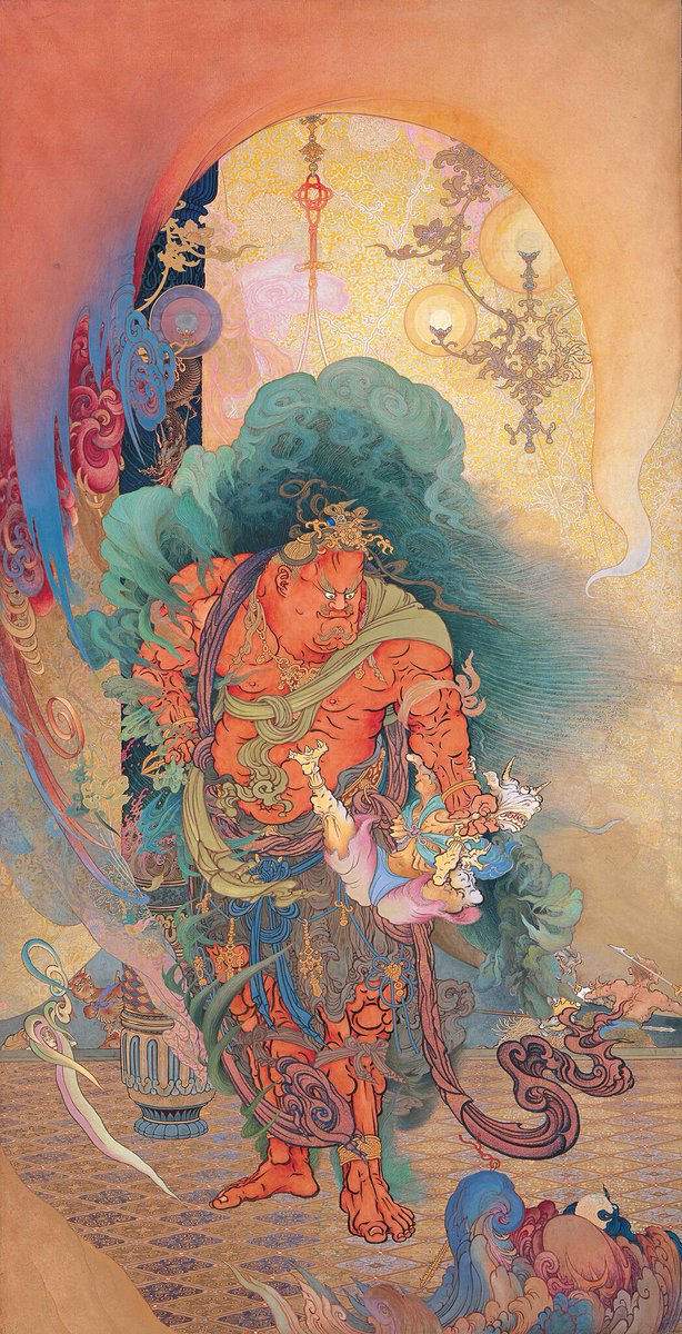 JapanTraCul's tweet image. Nio(Buddhistguardian) Seizing an Evil Spirit, by Kano Hogai, 1886