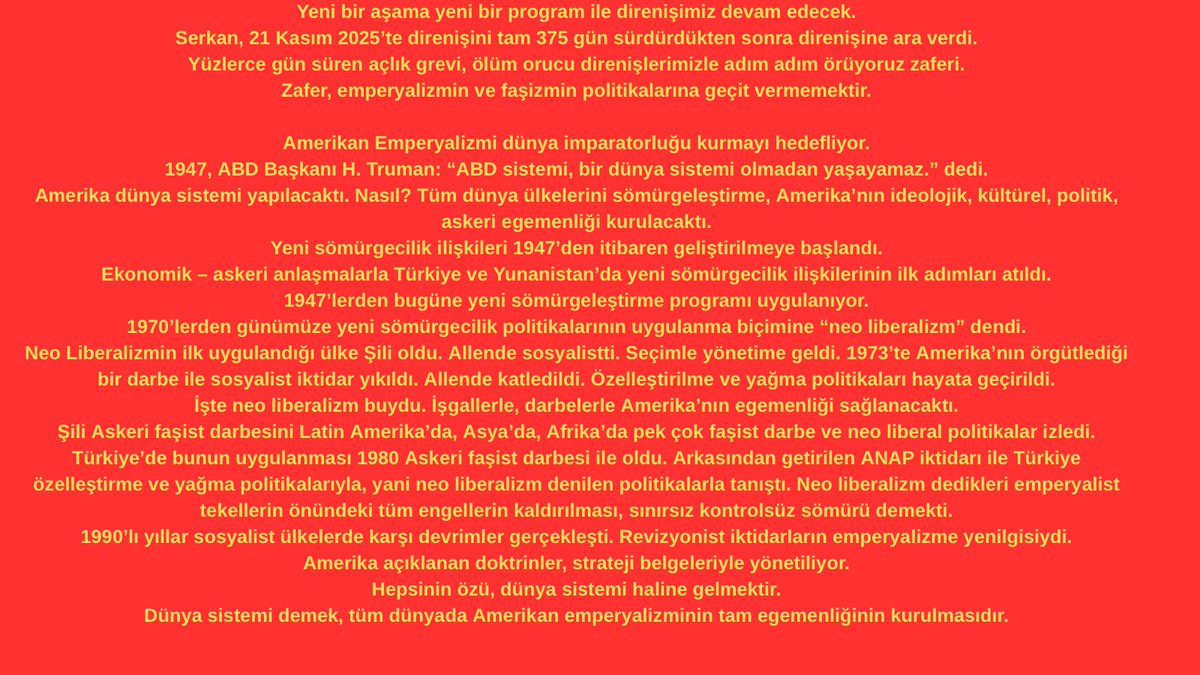 4tayadli1986's tweet image. Serkan Onur Yılmaz Ölüm Orucu direnişine ara verdi! Biz siyasi zaferi direnme kararı aldığımız an kazanmıştık zaten. Özgür Tutsaklar Örgütlenmesi’nin açıklamasını sizlerle paylaşıyoruz; 

#KuyuTipiHapishanelerKapatılsın