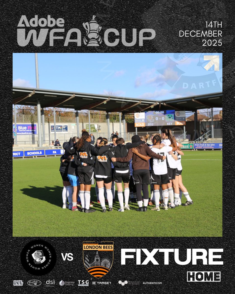 Dartford FC Women have been drawn at home to London Bees in the third round of the Adobe Women’s FA Cup.

Tie to be played on Sunday 14th December 2025 🎯#Upthedarts|#thedartdestroyers