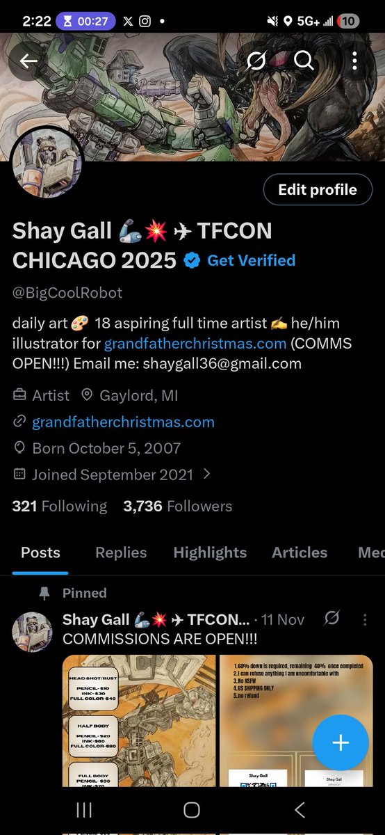 BigCoolRobot's tweet image. WE&apos;RE GETTING THERE!!! Come one guys less than 300 to go 

Heres some of my recent work, my name is Shay Gall, I&apos;m 18 and want to take on art Full time