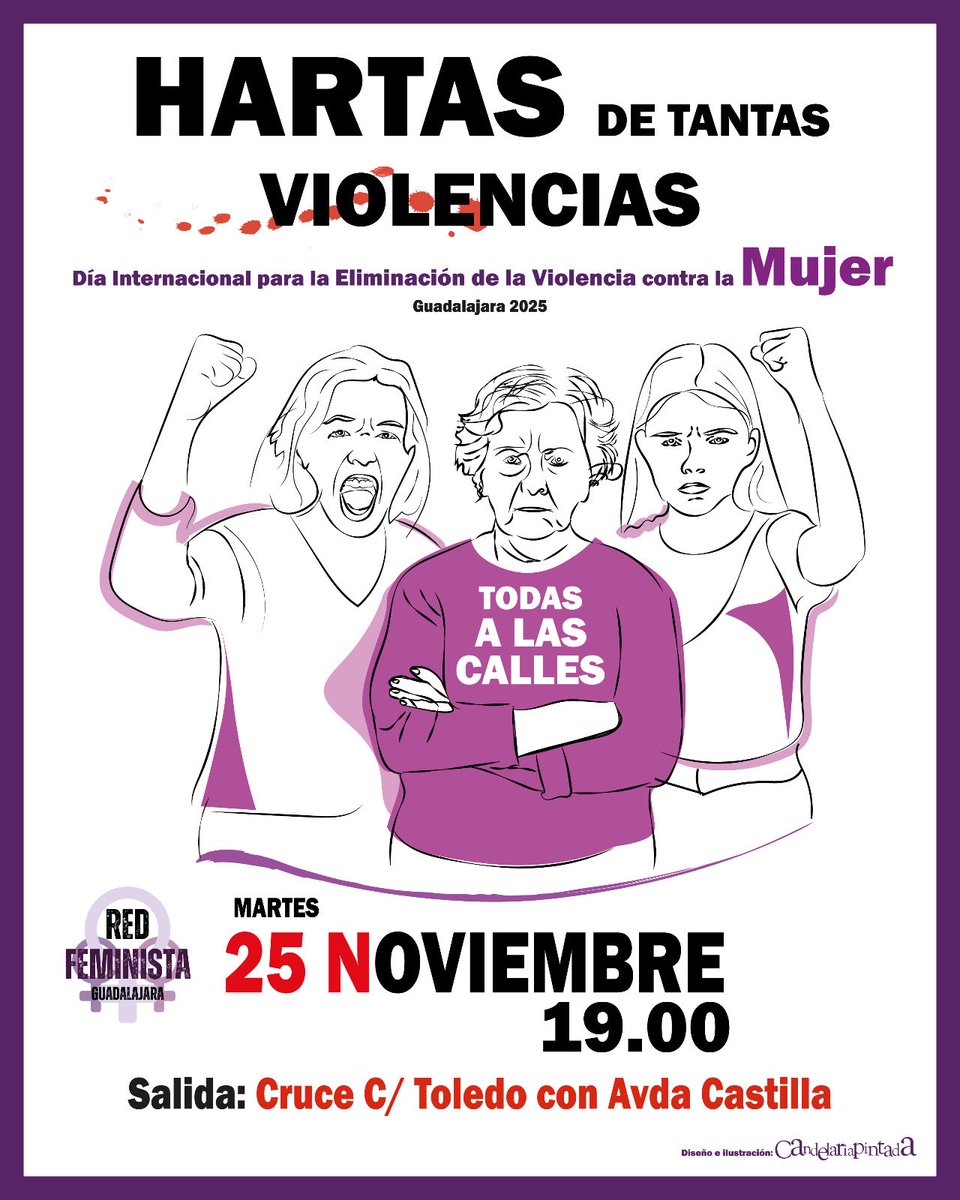 🔥♀️Este 25 de noviembre las mujeres llenamos las calles.♀️🔥

Porque estamos HARTAS de tantas violencias.
De las que se nombran, y de las que no.

Porque nos negamos a normalizar que todos los días haya titulares nuevos sobre cómo nos vejan, humillan, acosan, agreden, vi0lan.