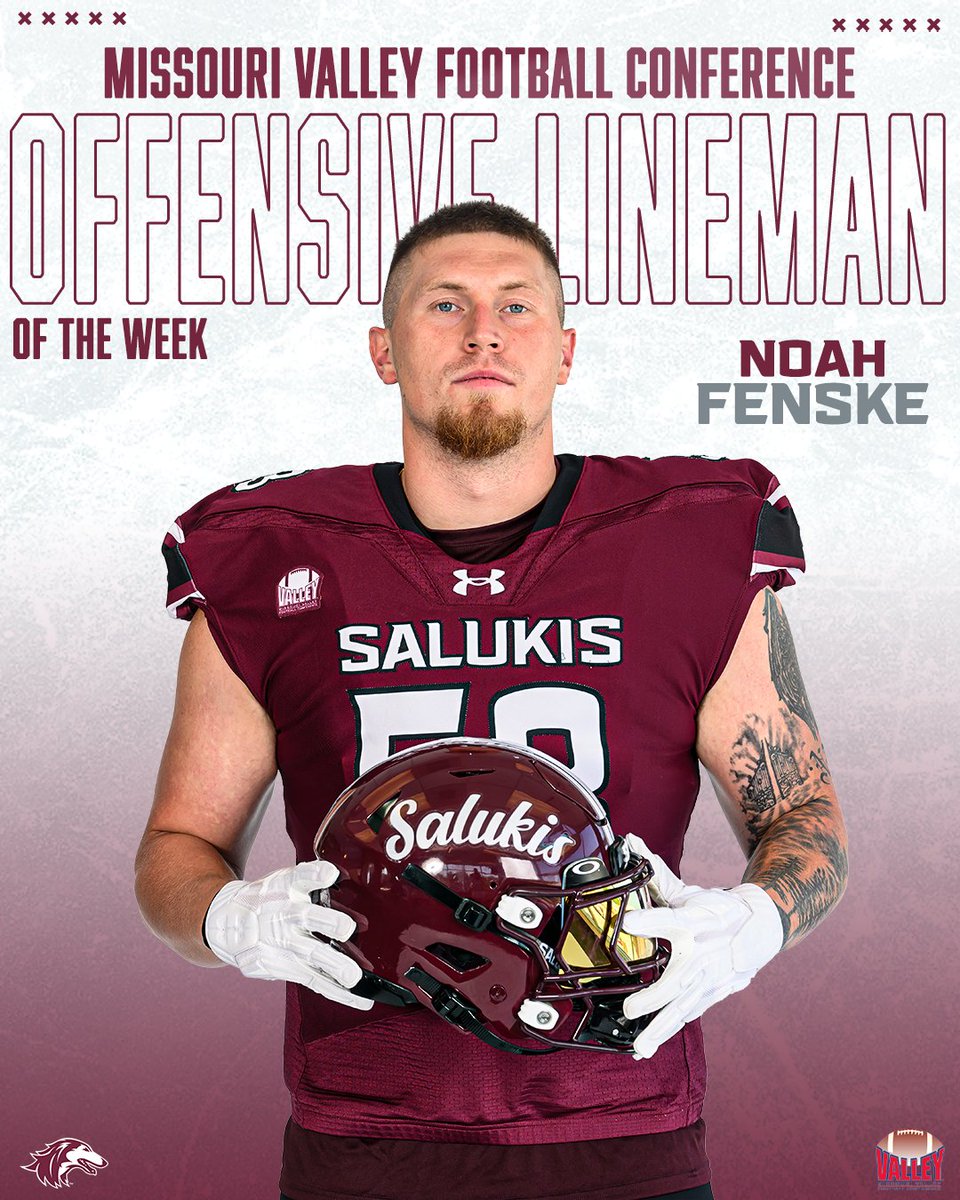 Noah Fenske ➡️ MVFC Offensive Lineman of the Week

Fenske recorded a 94% grade, seven knockdowns, and did now allow a sack on Saturday in Normal 💪

#Salukis | #BuiltFor