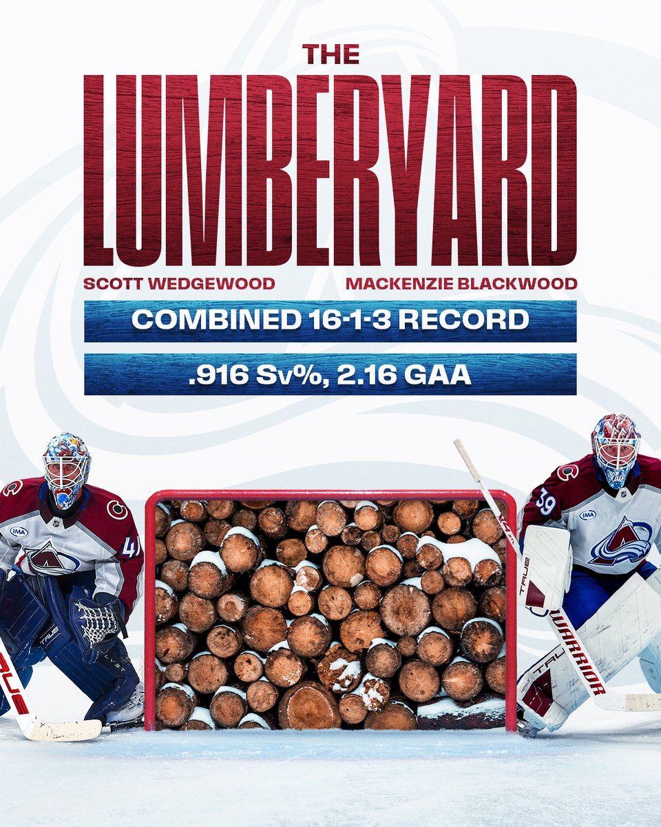NHL's tweet image. This @Avalanche goalie tandem is on a roll — coming off back-to-back shutouts. 🪵