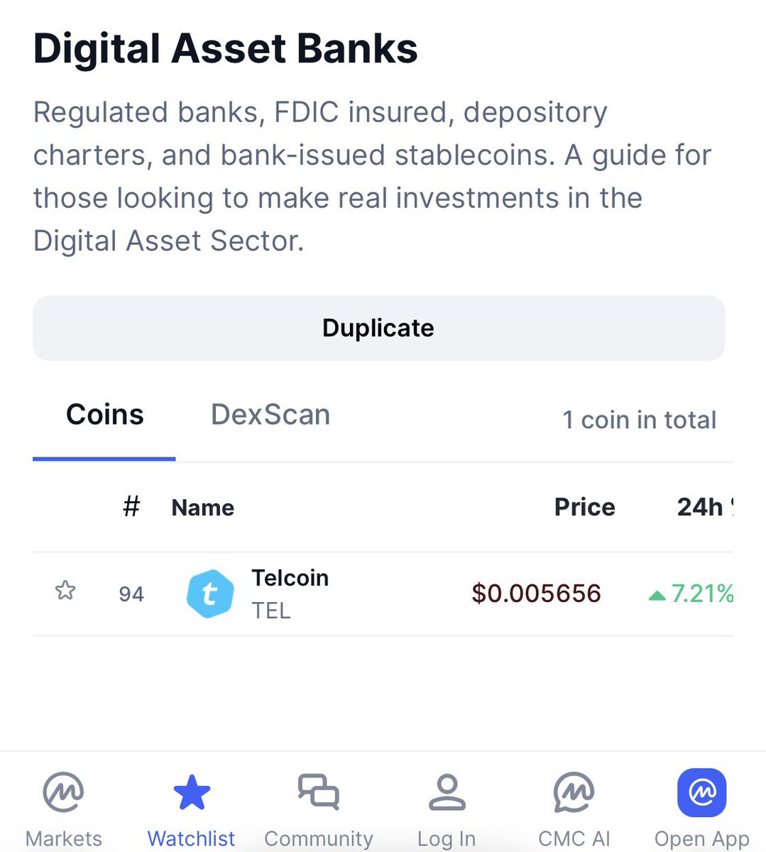🤯This is such a milestone!

$TEL is literally in a league on its own.

– DIGITAL ASSET BANK –

The best part?
"This list separates real investments from crypto hype and vaporware"

👏Big credits to <a href="/CoinMarketCap/">CoinMarketCap</a> for acknowledging <a href="/telcoin/">Telcoin</a>