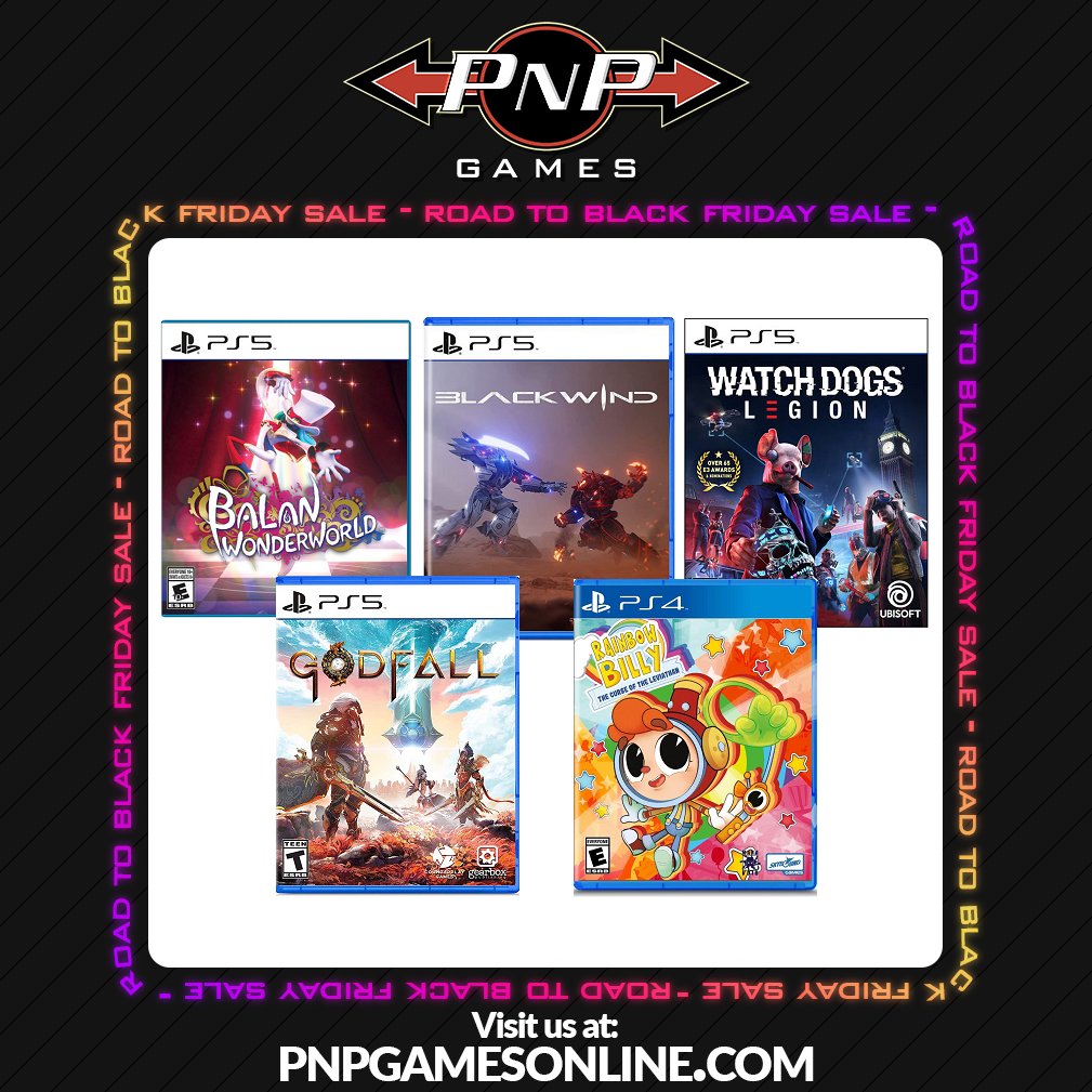 PlayStation 4/5 Titles for $10 CAD (~$7 USD) and Under!
tinyurl.com/yp3tukmt
-Godfall PS5
-Blackwind PS5
-Rainbow Billy The Curse of the Leviathan PS4
-Watch Dogs Legion PS5
-Balan Wonderworld PS4/PS5 $4.99 CAD (~$3.50 USD)
...and more!

Road to Black Friday Sale ~1000 Items