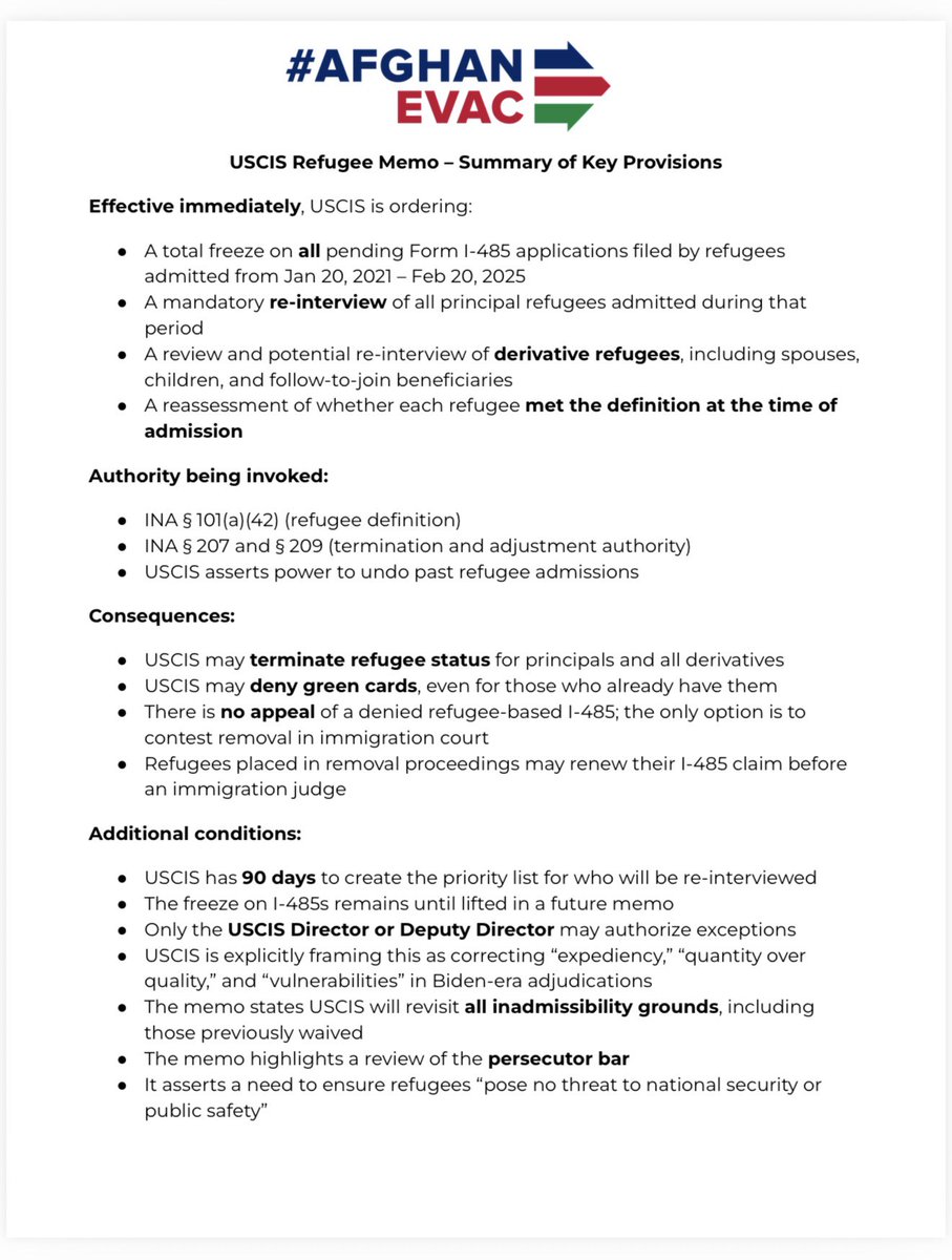 afghanevac's tweet image. Our statement on the new USCIS policy regarding refugees and a summary of what the memo lays out. 

#AfghanEvac
