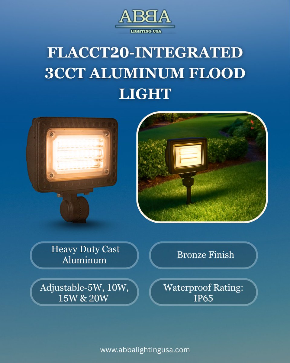 ABBALightingUSA's tweet image. Meet the FLACCT20—the ultimate integrated flood light for your landscape.Adjustable Wattage (5W-20W) ✨ 3CCT Color Selection ✨ Classic Bronze Finish
#ABBALightingUSA #FloodLight #LandscapeArchitecture #OutdoorLighting #CurbAppeal #SecurityLighting