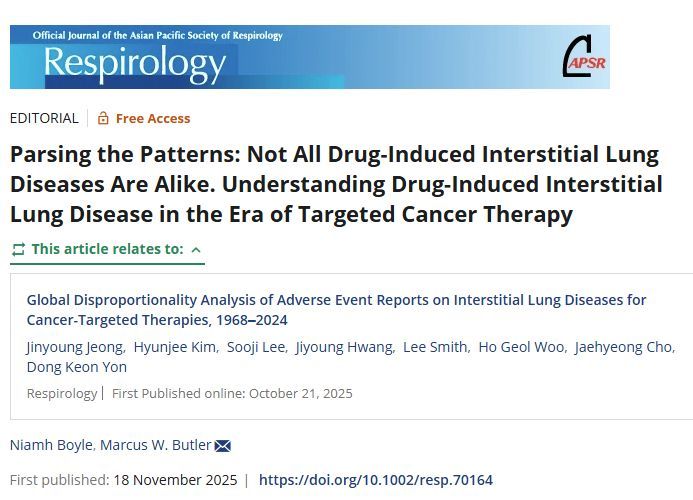 🗨️ EDITORIAL: Parsing the Patterns: Not All Drug-Induced Interstitial Lung Diseases Are Alike. Understanding Drug-Induced Interstitial Lung Disease in the Era of Targeted Cancer Therapy 
onlinelibrary.wiley.com/doi/10.1002/re… 
on recent research: 
onlinelibrary.wiley.com/doi/10.1002/re…