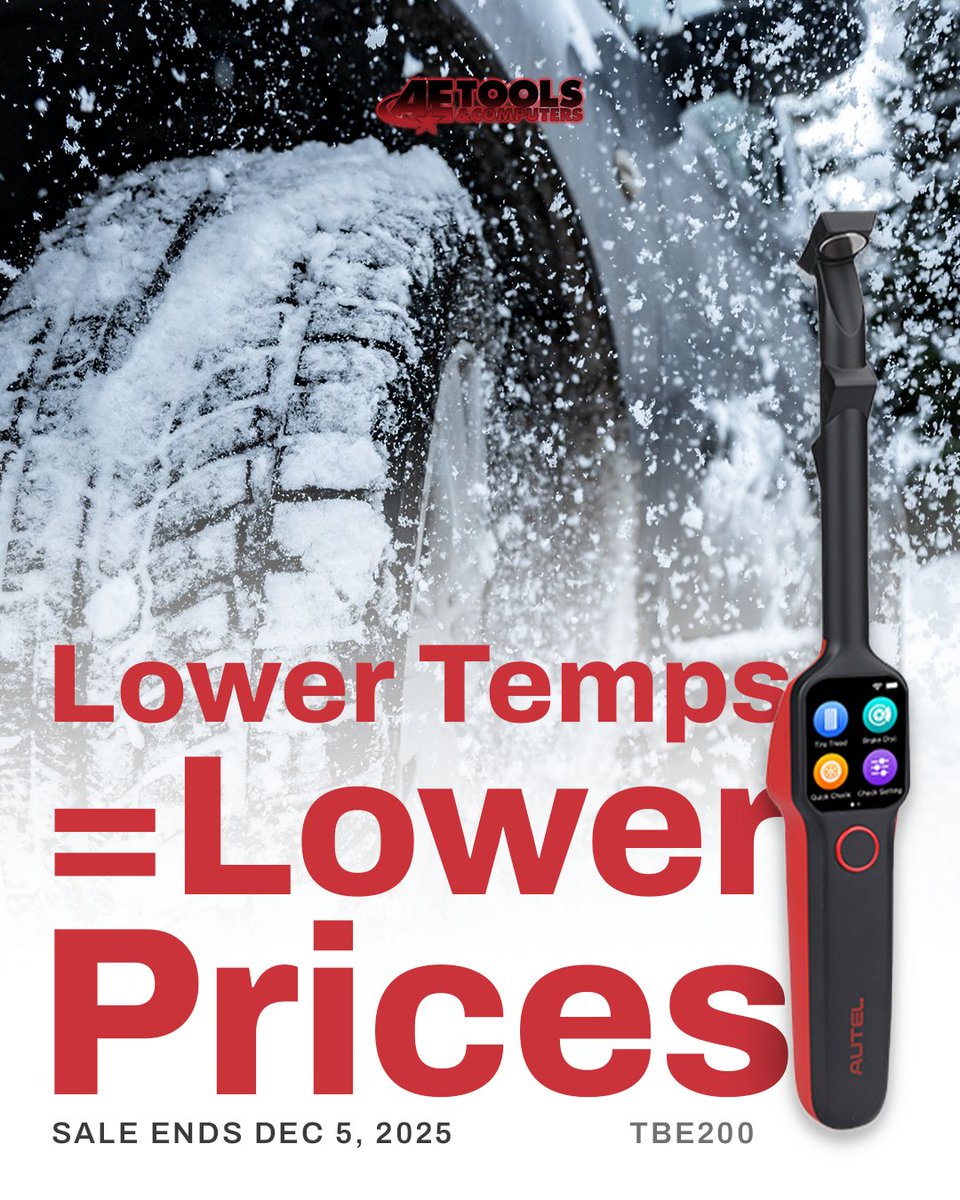 AETools's tweet image. Temperature is dropping.🧊 So is our TBE200 Tread-Depth &amp;amp; Brake Analysis Tool for our Black Friday Sale. Save 35% OFF on your next TPMS solution before Dec. 5.

hubs.li/Q03VJ9F20

#TPMS #winter #blackfriday #autel #tbe200 #brakes #snow #tires
